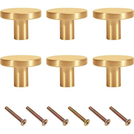 Poignées de meubles, lot de 6, bouton de meuble doré, poignée en laiton à un trou (30 x 20 mm, laiton) (1/4)