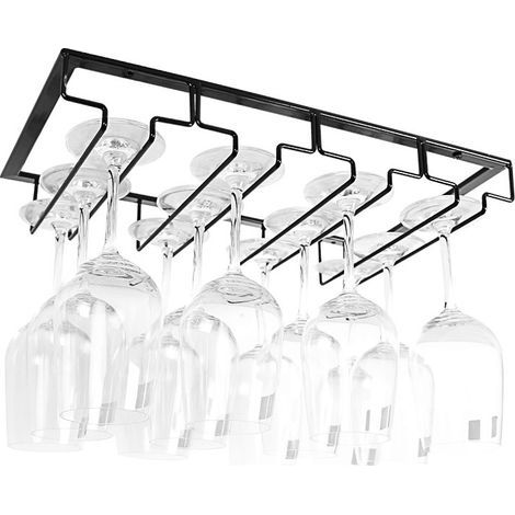 1 Pièces 4 Rangs Porte-Verres à Pied Suspendu Support de Verre à Vin en Métal Installation sous Meuble, Noir (1/5)