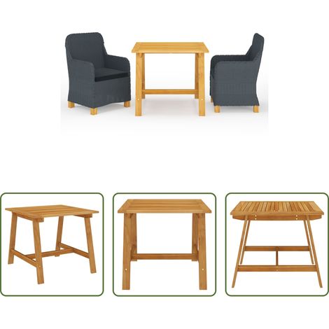 Chaise de jardin - Ensemble à manger de jardin 3 pcs Gris foncé (1/5)