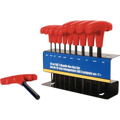 10 pcs pouces T-poignée Allen jeu de clés fer stand stand SAE noirci CRV