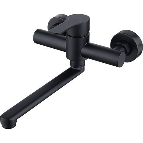 Rubinetto da cucina a parete BOED, miscelatore da cucina a parete in acciaio inox, rubinetto da cucina girevole a 360° per lavello, nero opaco (1/5)