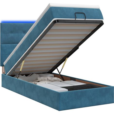 Maison Exclusive - Lit coffre avec matelas et LED Bleu foncé 100 x 200 cm Velours (1/5)