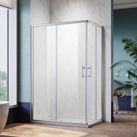 SONNI Duschkabine Eckeinstieg Dusche mit Schiebetür Duschwand mit Glasschiebetür ESG-Sicherheitsglas 120x80x195cm Schnellfreigabefunktion (1/5)
