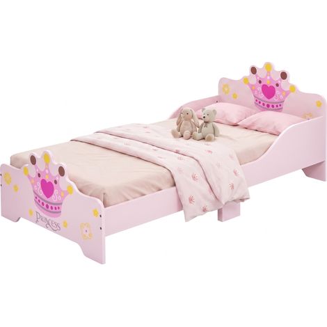 Lit enfant pour 3 ans et plus, 143 x 73 x 60 cm, motif couronne, charge maximale 50 kg, rose. (1/5)