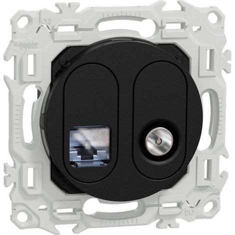Prise RJ45 Cat6 + prise TV noir Odace (S940141) (1/3)