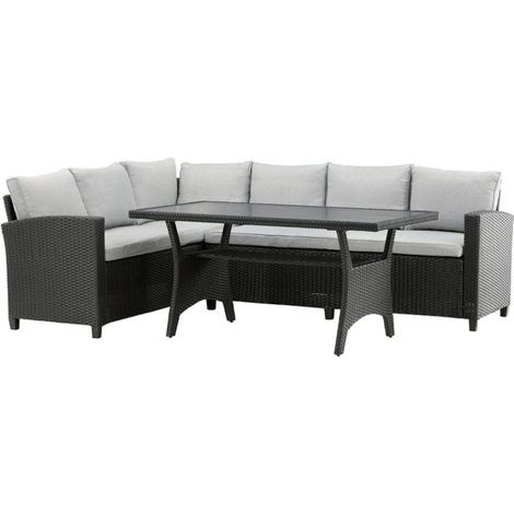 Salon Repas d'Angle de Jardin 6 Places "Brentwood" 230cm Noir (1/5)
