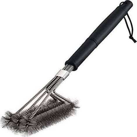 Cepillo para parrilla de barbacoa - Limpiador de parrillas - Limpieza de parrillas - Acero inoxidable - 45 cm - Negro (1/5)
