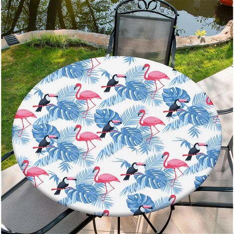 Runde Tischdecke mit Gummizug, wasserdicht, 150 cm, Flamingo-Muster