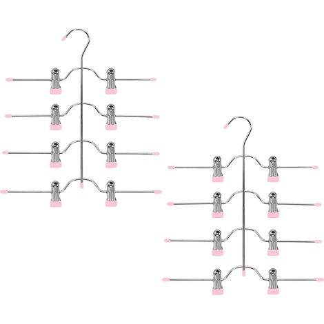 Cintre à vêtements - Pince réglable - 4 niveaux - Antidérapant et résistant - Organisateur de garde-robe gain de place, rose (1/5)