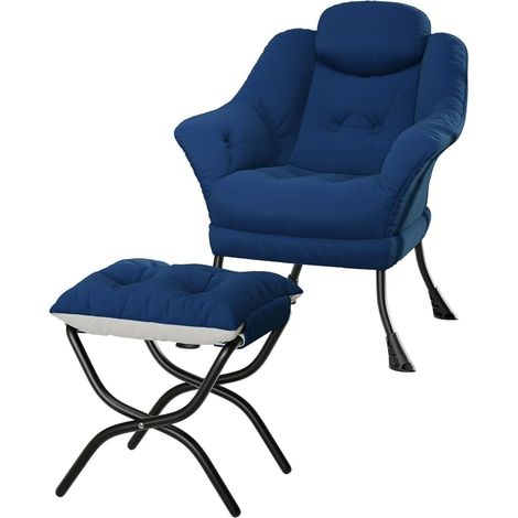 Fauteuil Relax en Velours avec Repose-pieds - Inclinable avec Poche Latérale pour Petit Espace - Bleu (1/5)