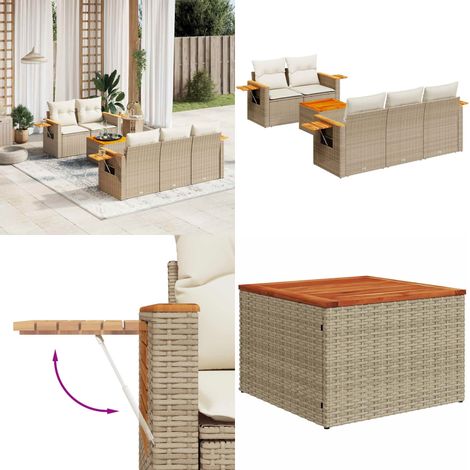 6-tlg. Garten-Sofagarnitur mit Kissen Beige Poly Rattan - Gartenmöbel - Sofagarnitur - Outdoor Möbel - Rattan Gartenmöbel - PE-Rattan - Home & Living (1/5)