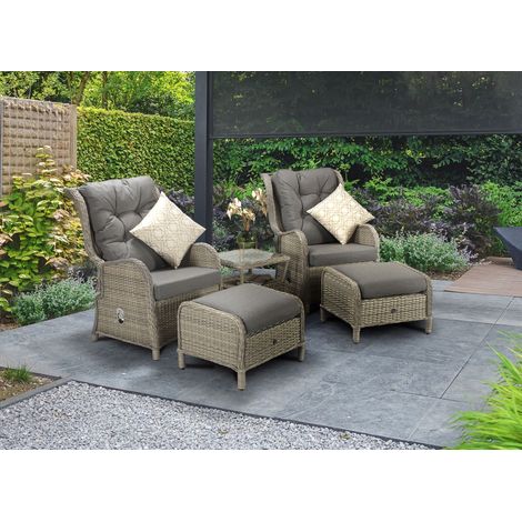 Signature Weave Meghan Wicker 2 x Reclining Chair Lounger Footstool Table Set (1/5)