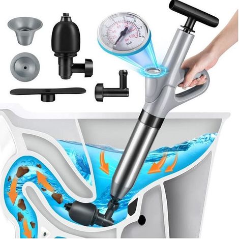Déboucheur de canalisations professionnel - 3 adaptateurs inclus - Pompe de débouchage - Lavabo - Toilettes - Baignoire (1/5)