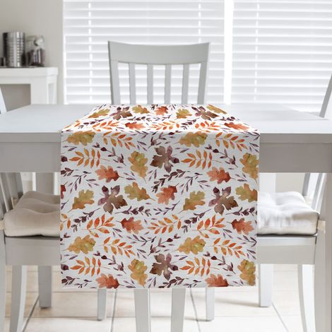 Chemin de table moderne 50 x 145, chemin de table 100 % coton Panama, centre de table pour intérieur et extérieur, impression en haute résolution, motif feuilles (1/5)