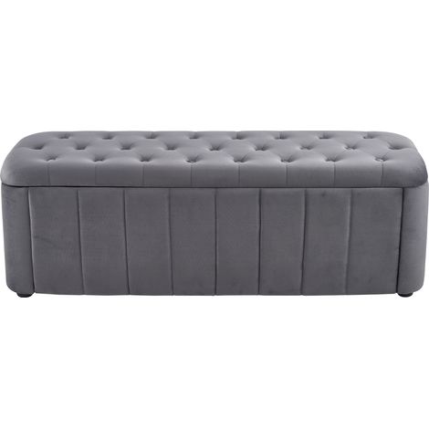 Banc de rangement en velours avec siège rembourré et coins arrondis pour salon, chambre ou entrée (1/5)