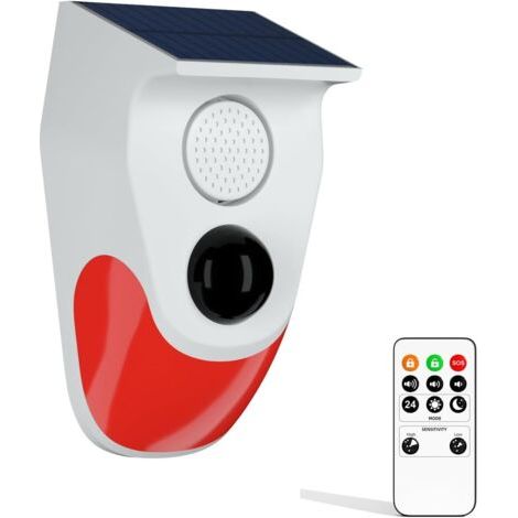 Solar Sound & Light Alarm Motion Sensor with Remote Control 120 Decibels Siren Sound Alert Flash Warning Strobe Security Alarm System for Home Farm Villa (CT90R-without Voice) (1/5)