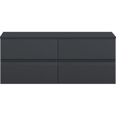 Hudson Reed Urban Satin Soft Black 600mm Wall Hung 2 Drawer Vanity Unit with Worktop - URB1404W2 (1/2)