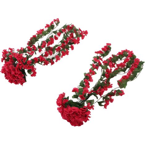 Lot de 2 fleurs artificielles violettes suspendues, plantes en plastique simulant la couleur rouge, pour la décoration de jardin, terrasse, porche ou mariage. (1/5)