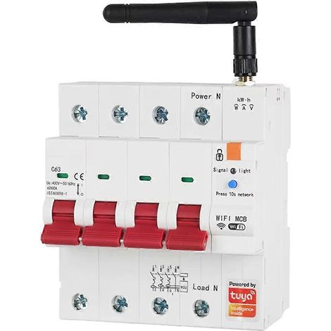 Tuya Smart WiFi 4P MCB 63A RS485 Disjoncteur avec minuterie pour compteur prépayé, protection contre les surtensions et les surintensités, commande vocale (1/5)