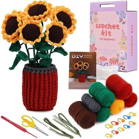 Bouquets de fleurs tricotés à la main, fleurs au crochet, décorations de fête pour la Saint-Valentin (1/4)