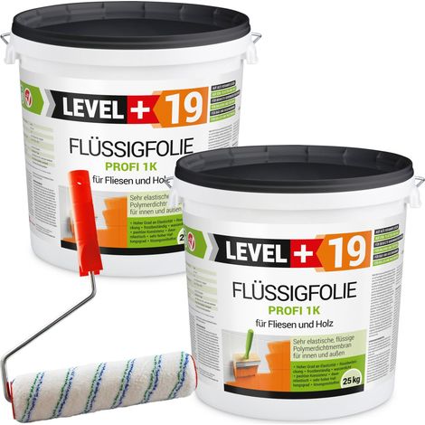 LEVEL+ Flüssigfolie Dichtfolie Holz L+19 - 50KG + Farbroller