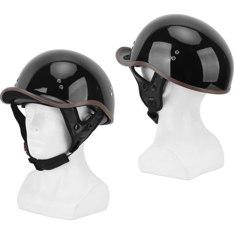 Halbhelm für Motorräder mit Sonnenblende, aus hygroskopischem und konturiertem ABS, für Damen und Herren, Warp Tail-Stil, rein glänzend schwarz, Größe M (55-57 cm). (1/4)