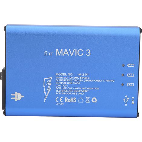Chargeur de batterie pour drone, composants électroniques en alliage d'aluminium, outil de charge bleu pour drone Mavic 3 avec interrupteur, prise UE 100-240 V (1/5)