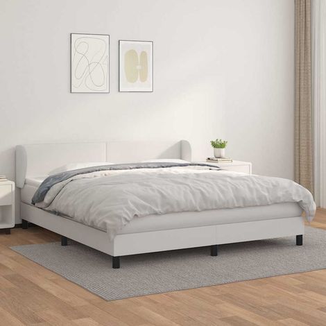 Sommier à lattes de lit avec matelas Blanc 160x200cm Similicuir (1/5)