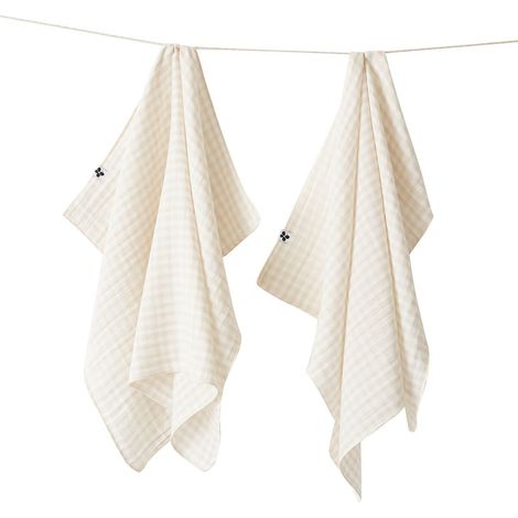 JOEL - Lot de 2 Essuie-mains 50x70cm Gaze de Coton Vichy Coloris Pampa (1/5)
