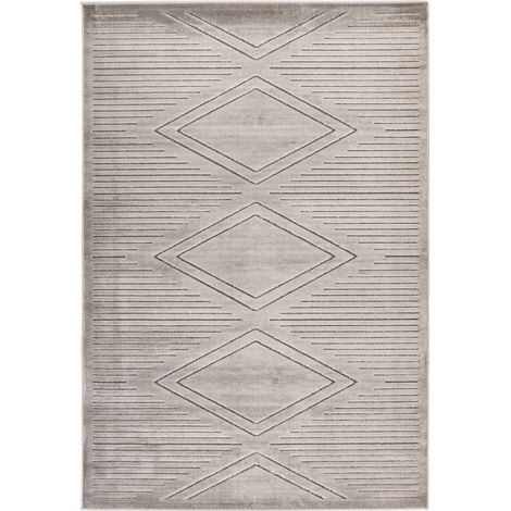 Tapis gris à motifs géométriques doux et facile à vivre - Gris clair sable et anthracite (1/4)