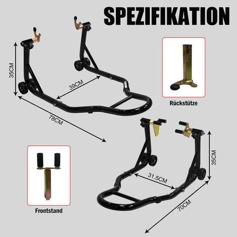 Pince de levage moto 200 kg, dispositif d'ancrage avant et arrière (K et U), compatible avec la plupart des marques de motos, cadre de levage noir. (1/5)