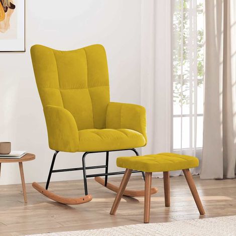 vidaXL Chaise à bascule avec repose-pied Jaune moutarde Velours (1/5)