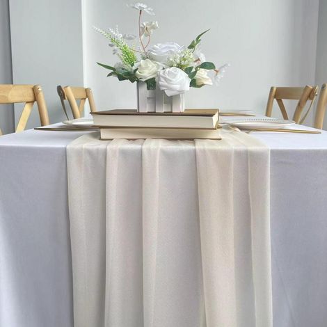 Chiffon Tischläufer 30x120 cm Hell Champagner für Hochzeiten & Partys