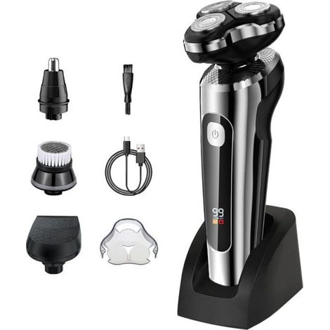 Rasoir électrique pour homme, étanche et utilisable sur peau sèche ou humide, kit de rasage électrique sans fil et rechargeable (1/5)