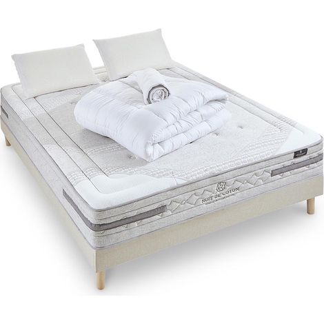 NUIT DE COTON Pack Prêt à dormir SERENADE 180x200 cm Matelas Ressorts ensachés + Sommier + Accessoires (1/5)