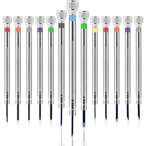 Lot de 13 tournevis de précision - Mini jeu de tournevis avec fente/cruciforme - Pour horlogers mécaniciens de précision - Pour montres - Ordinateur portable - Outils de réparation électroniques (1/4)