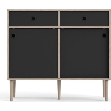 Penny Sideboard 2 Schiebetüren und 2 Schubladen Hickory-Dekor und matt schwarz.