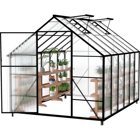 1 Serre Aluminium Fondation 310x250x205cm Panneau Polycarbonate 4mm Fenêtre Toit Jardin Élevage