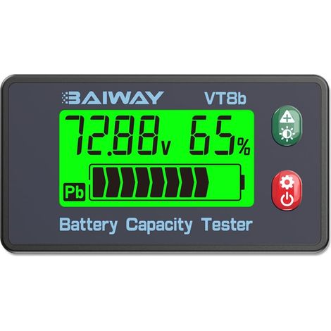 Moniteur de Batterie 8-120V, Voltmètre et Indicateur de Capacité Haute Précision ±1%, Écran LCD Rétroéclairé avec Alarme 110dB, Compatible Plomb/Lithium/LiFePO4 pour Voiture/Moto/Camping-car (1/5)