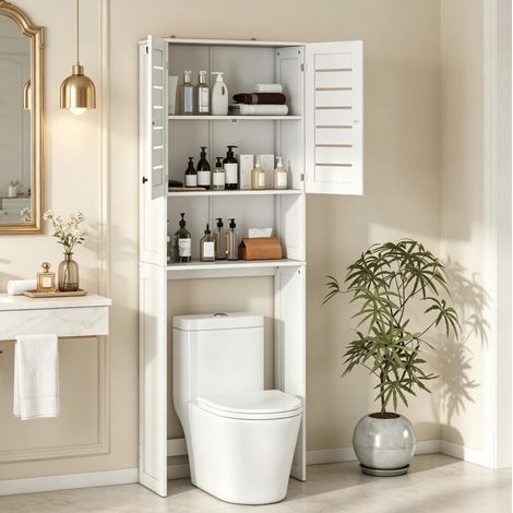Meuble gain de place au-dessus WC ou lave-linge en MDF blanc 67 x 31,5 x 190 cm (1/5)