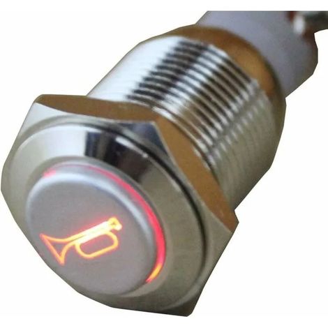16mm Puissance Rouge LED 12V 3A Bouton Poussoir Voiture Klaxon Momentan Interrupteur Bascule Commutateur Mtal Corne Orateur PZCC (1/4)