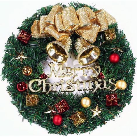 Couronne de Noël, couronne de flocons de neige pré-éclairée décorée de pommes de pin et de baies naturelles, or 30 cm (1/2)