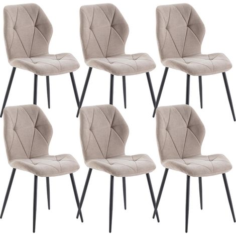 Lot de 6 chaises en tissu polyester doux taupe et pieds en métal laqué noir - LUCIANA (1/5)