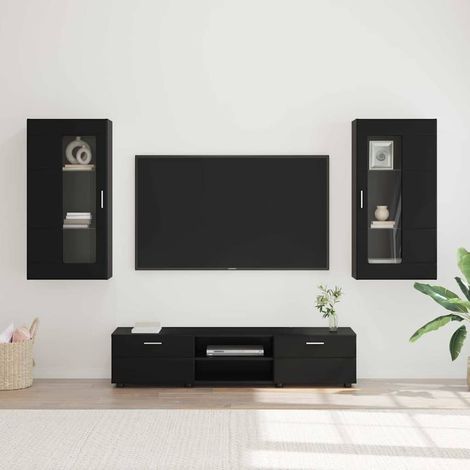 TV Cabinet Set FLORIN 3 pcs Black Engineered Wood vidaXL (1/5)