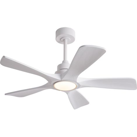 Ventilatore da soffitto bianco 42" con luce LED, 5 pale in legno e telecomando (1/5)