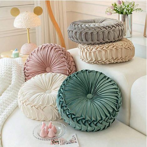Lot de 1 oreiller en forme de citrouille, coussin rond unicolore pour salon, fenêtre en baie, place assise, tatami, canapé, décoration maison, couleur marron café (1/4)