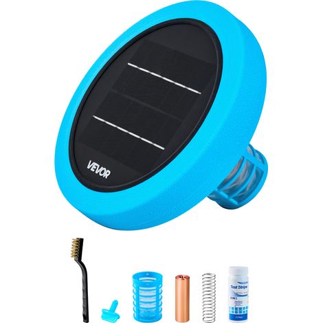 VEVOR Ionizador Solar para Piscinas hasta 132.489 L, Purificador de Agua con Ionización de Cobre 20,5 cm, con Ánodo de Cobre, Resorte, Cepillo para Evitar Olores Desagradables, Molestias en Piel