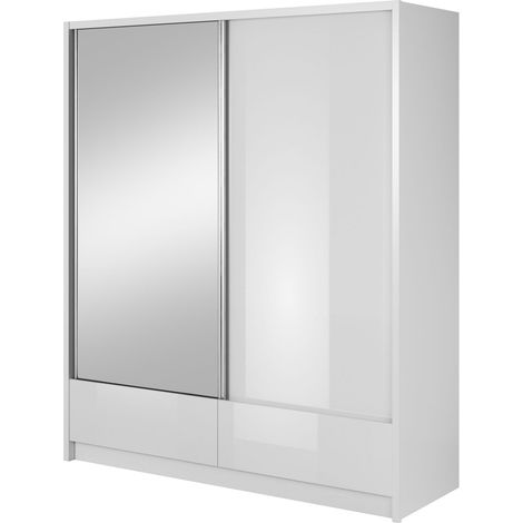 ARIA I Kleiderschrank 184 cm mit 2 schiebetüren, schubladen weiß glänzend