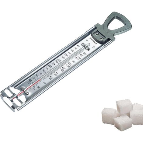 Thermomètre à Sucre, 1 Pièce – Aide aux Confitures et aux Fruits – Cadre en Acier Inoxydable avec Pince Ajustable, Tube en Verre Robuste – Inox Coloris Argent