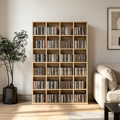 CD/DVD Aufbewahrungsschrank verstellbar, Naturholz, 89x20x130,5 cm (1/5)